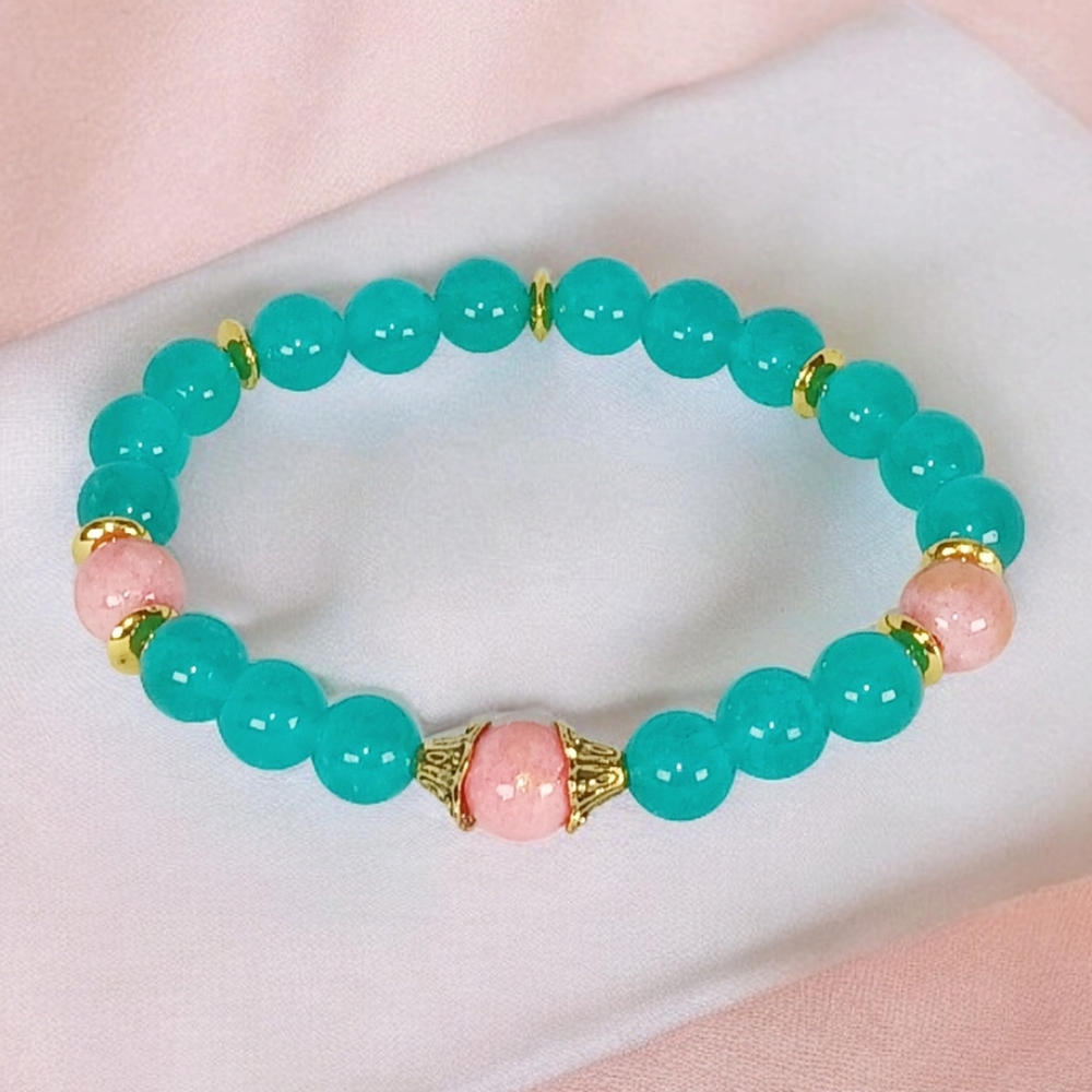 Teal Chrysoprase Peach Jade Stretch Bracelet Western Aztec Southwestern Beachy